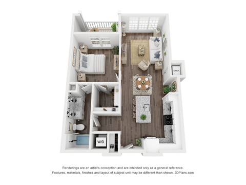 Floor plan for studio, 836 sqft